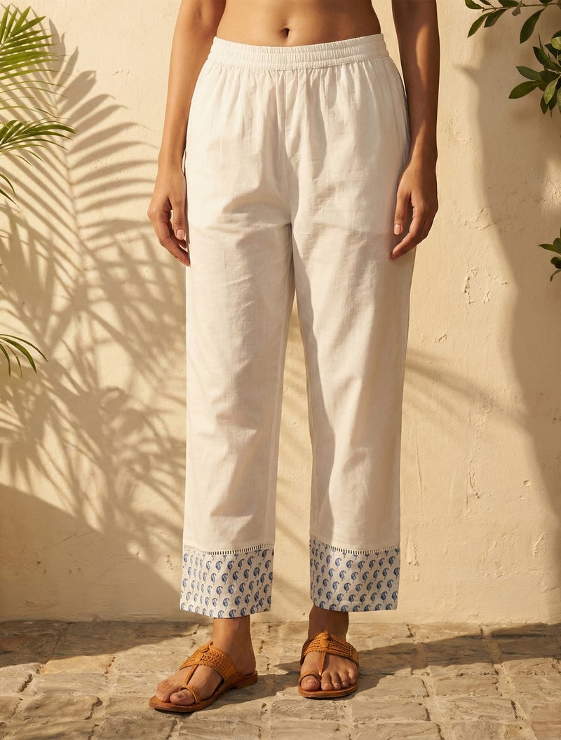 trueBrowns White Blue Printed Anarkali Kurta Pant Dupatta Set - Image 4